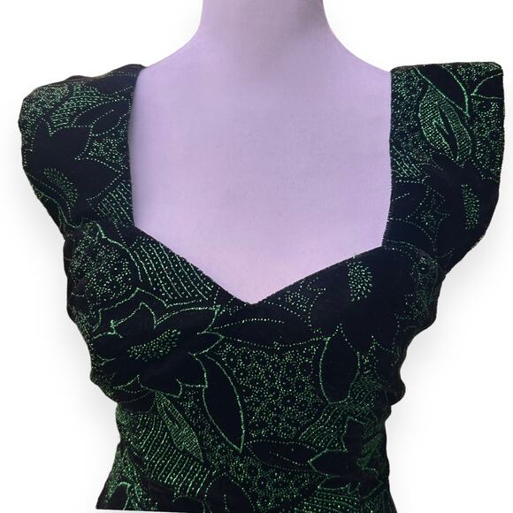 Jessica McClintock for Gunne Sax Green Glitter Velvet Party Dress Size 3/4 - Picture 3 of 6